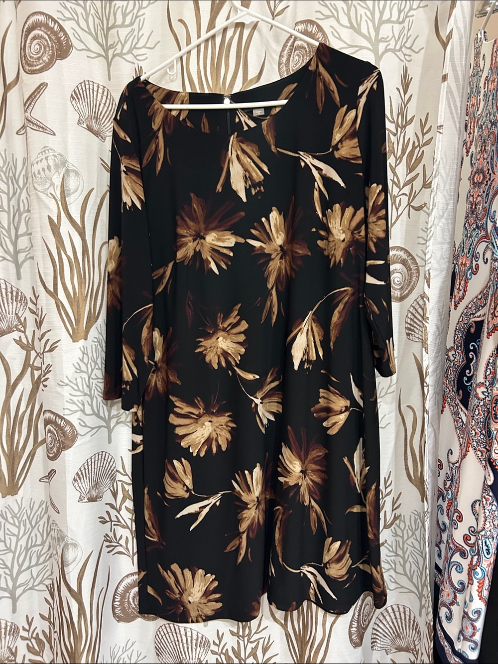 Tommy Hilfiger Black Dress with Gold-Brown Floral Print